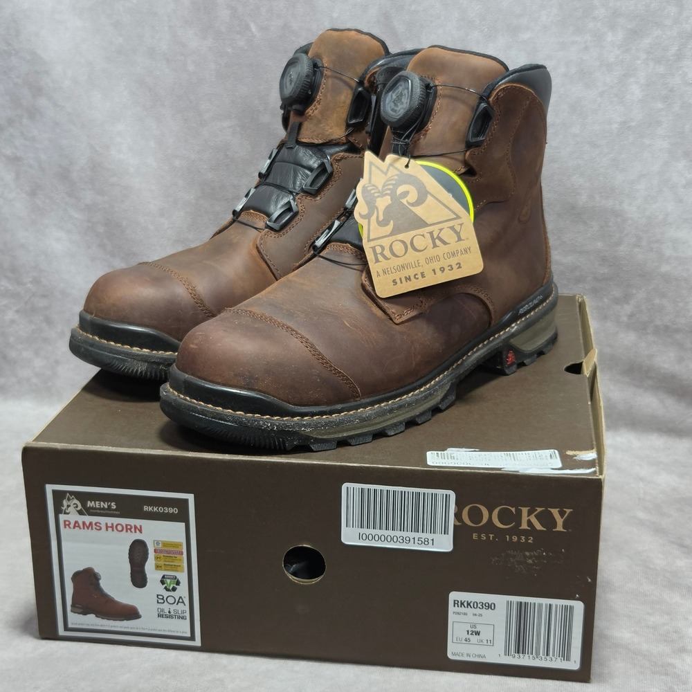 Rocky Rams Horn Mens 6in Composite Toe Waterproof BOA Work Boots RKK0390 Size 12